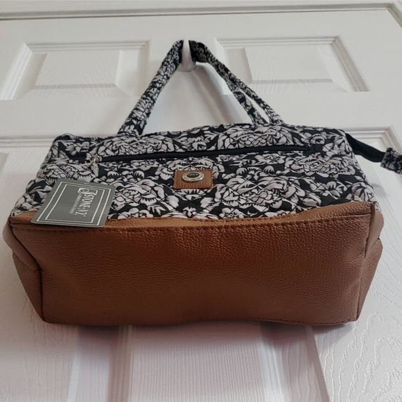 🌿Stone Mountain NY Quilted Floral Tote Bag NWT Black Tan Boho Chic Shoulder Bag - Picture 4 of 11